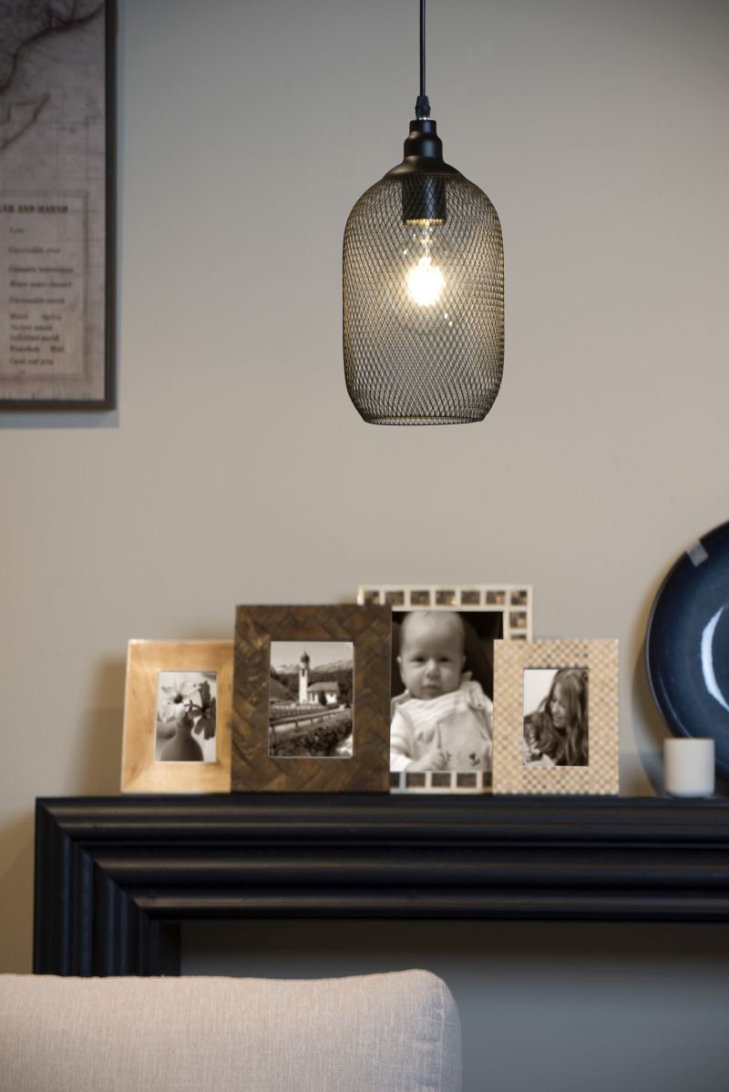 Lucide MESH - Závesné svietidlo - Ø 15 cm - 1xE27 - Čierna